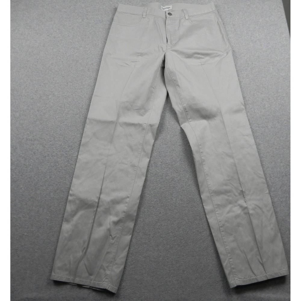 Calvin Klein Chinos Mens 34x34 Straight Leg Light Gray Cotton Twill Pants Casual